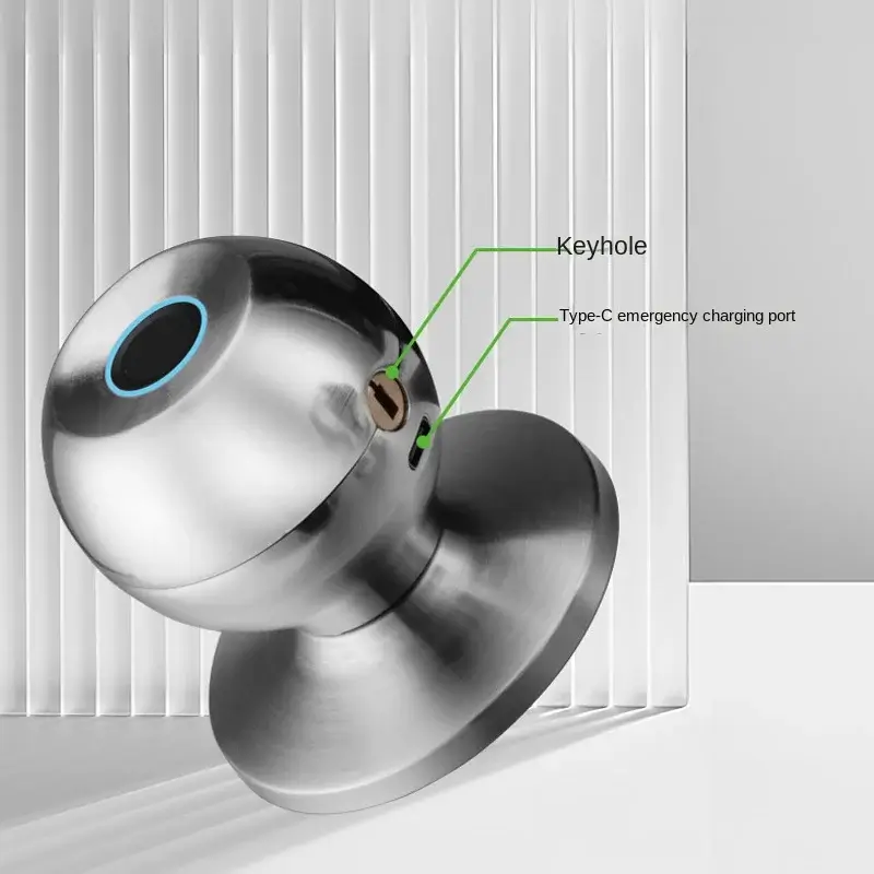 Keyless Smart Fingerprint Round Ball Knob Lock with Tuya App for Interior Doors view 5