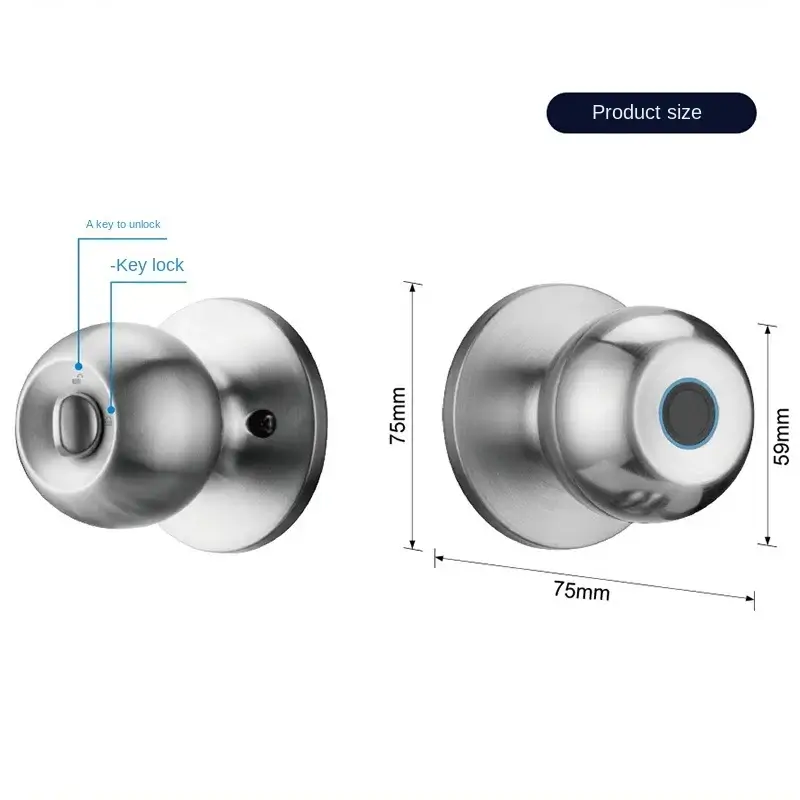 Keyless Smart Fingerprint Round Ball Knob Lock with Tuya App for Interior Doors view 4