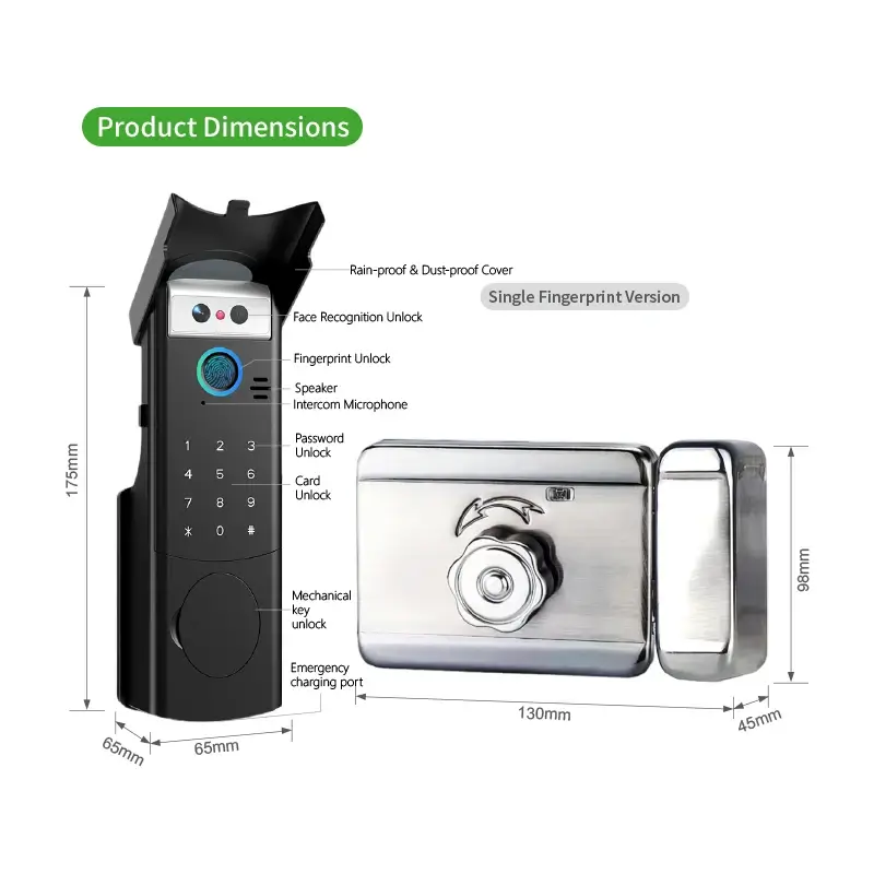Smart Rim Face Lock with Biometric Recognition, Keypad, and Tuya App - Image 4