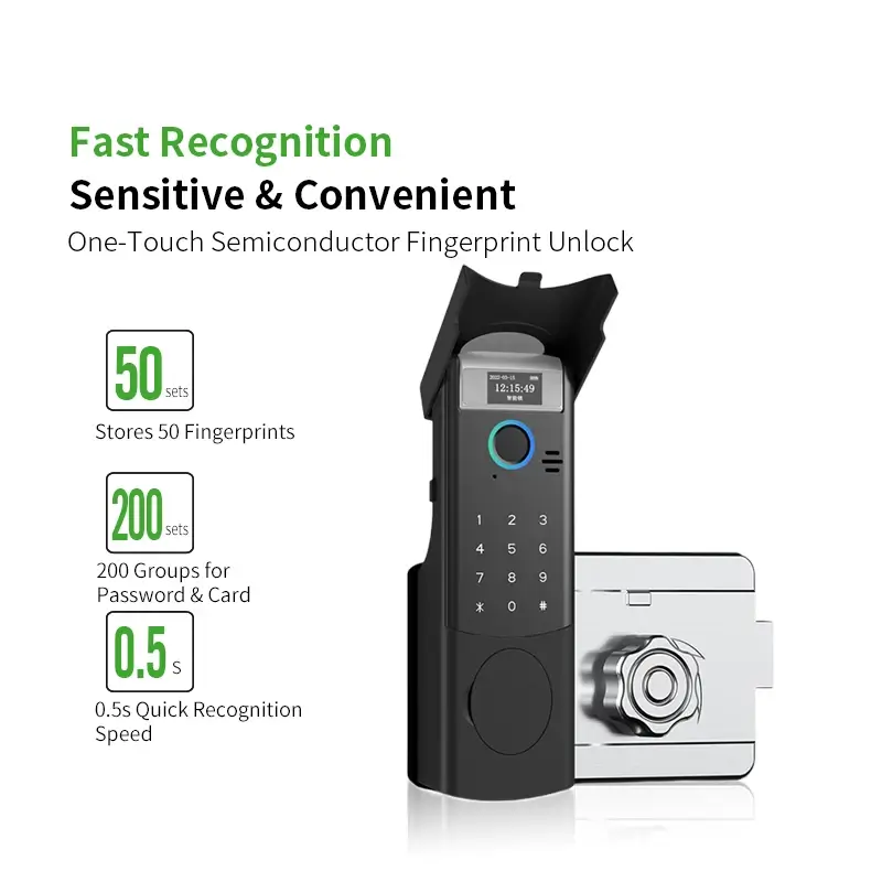 Outdoor Weatherproof Fingerprint & Keypad Rim Lock with Tuya App - Image 4