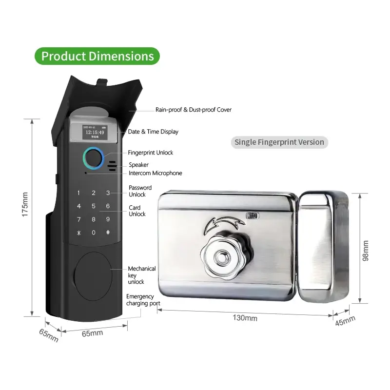 Outdoor Weatherproof Fingerprint & Keypad Rim Lock with Tuya App - Image 3