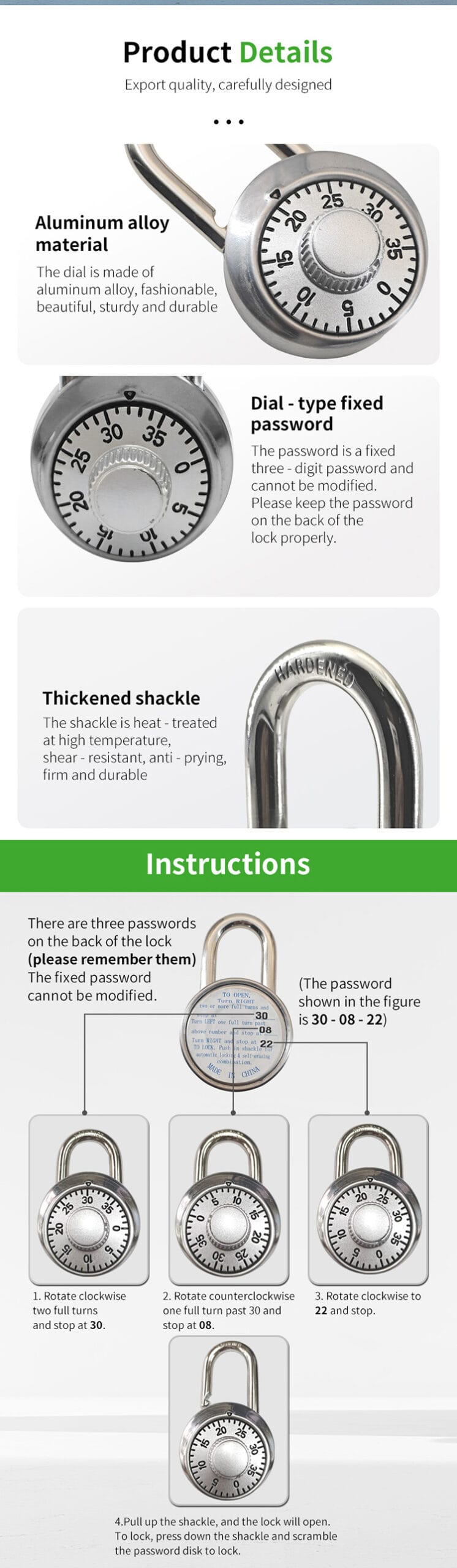 Hardened Steel Round Combination Dial Padlock