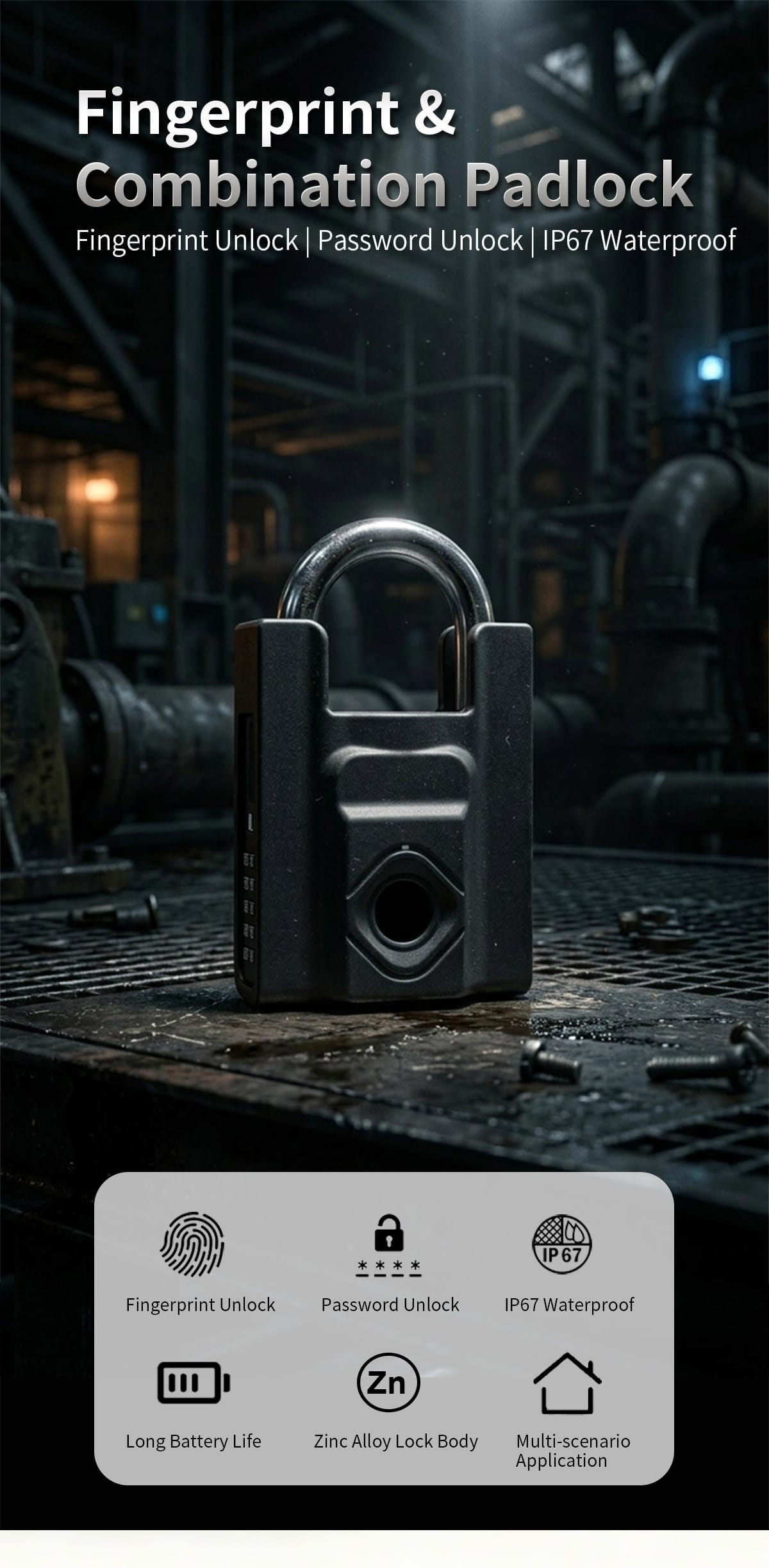 Heavy Duty Biometric Digital Padlock With Fingerprint