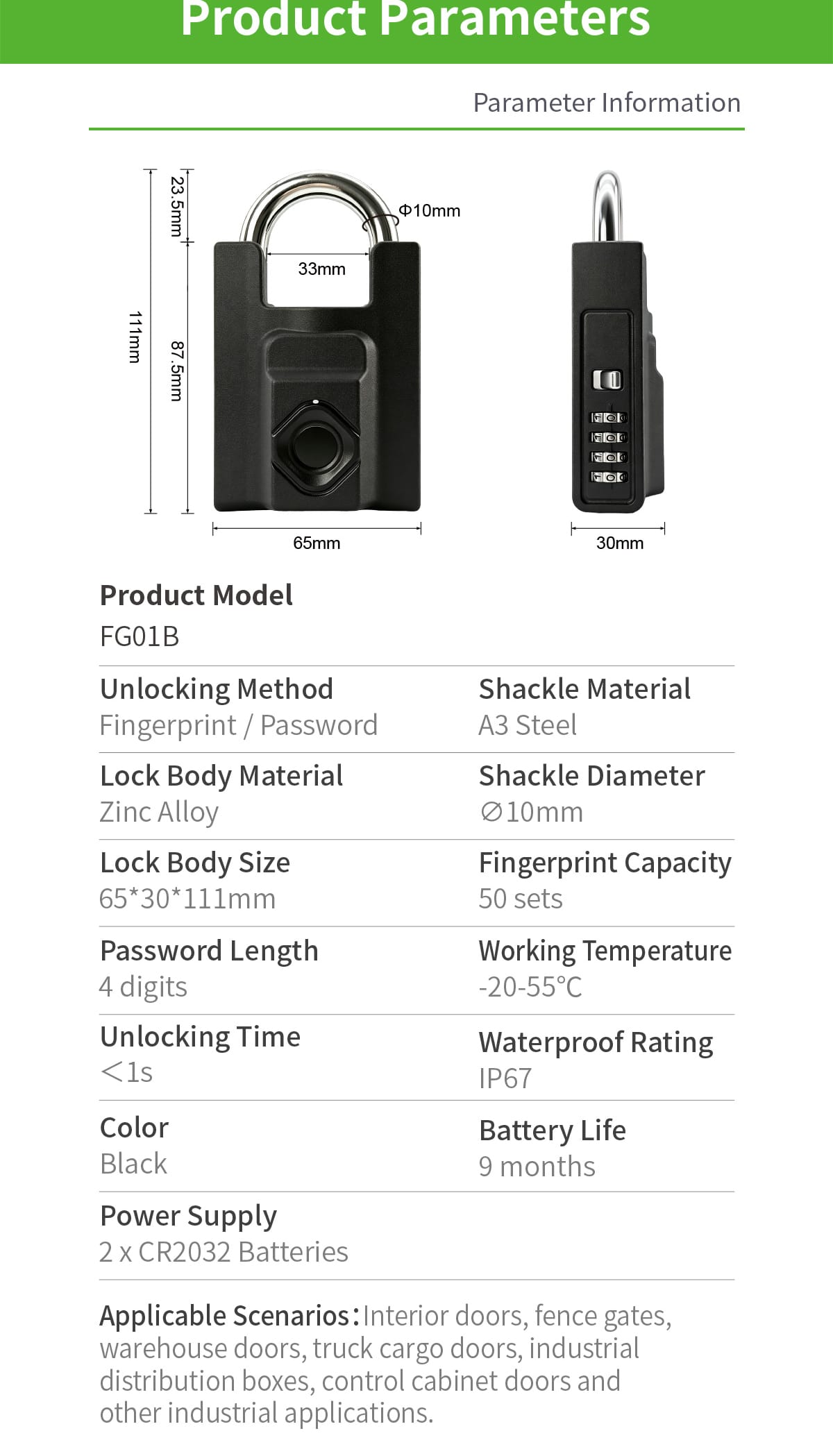 Heavy Duty Biometric Digital Padlock With Fingerprint