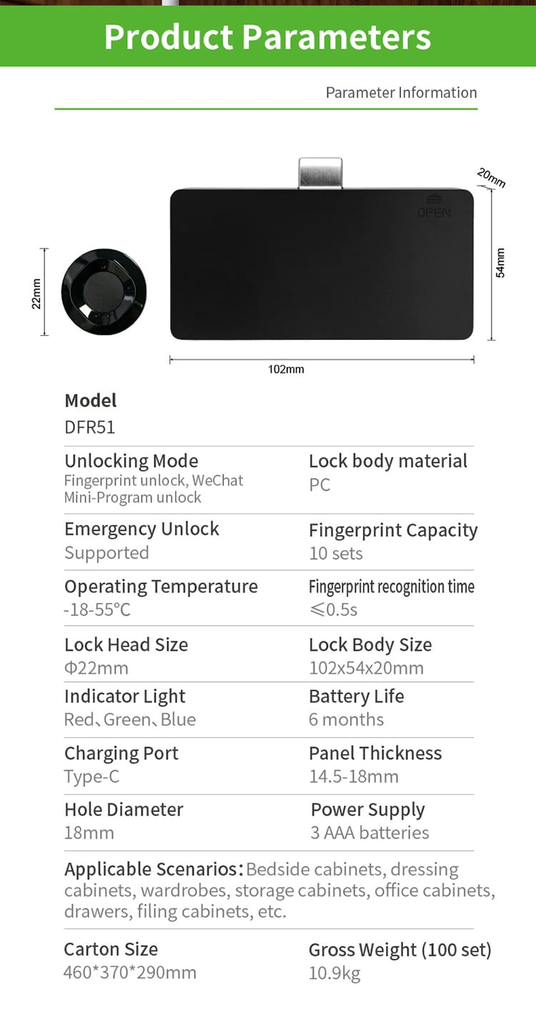 Electronic Biometric Fingerprint Drawer Lock