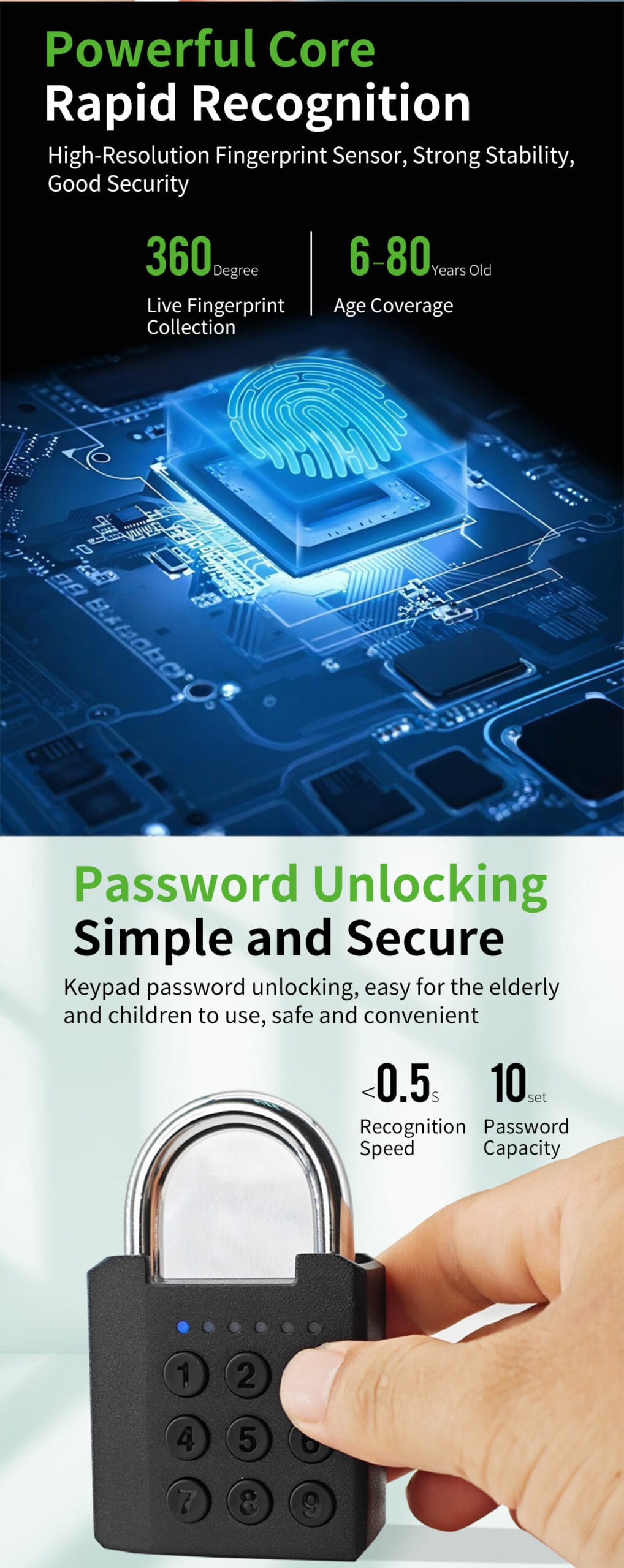 Commercial Biometric Fingerprint Keypad Padlock