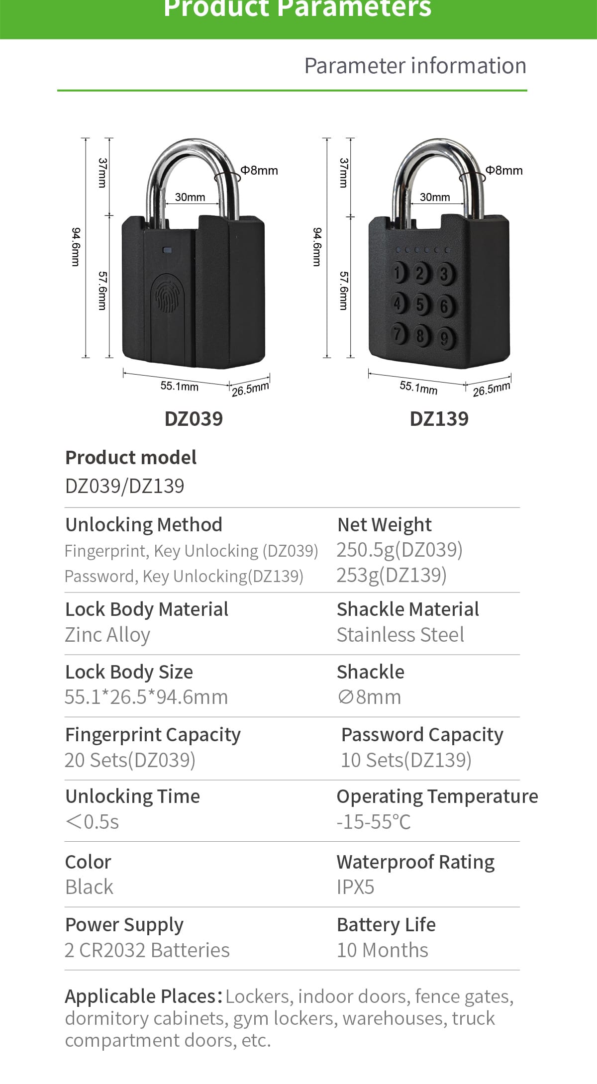 Commercial Biometric Fingerprint Keypad Padlock