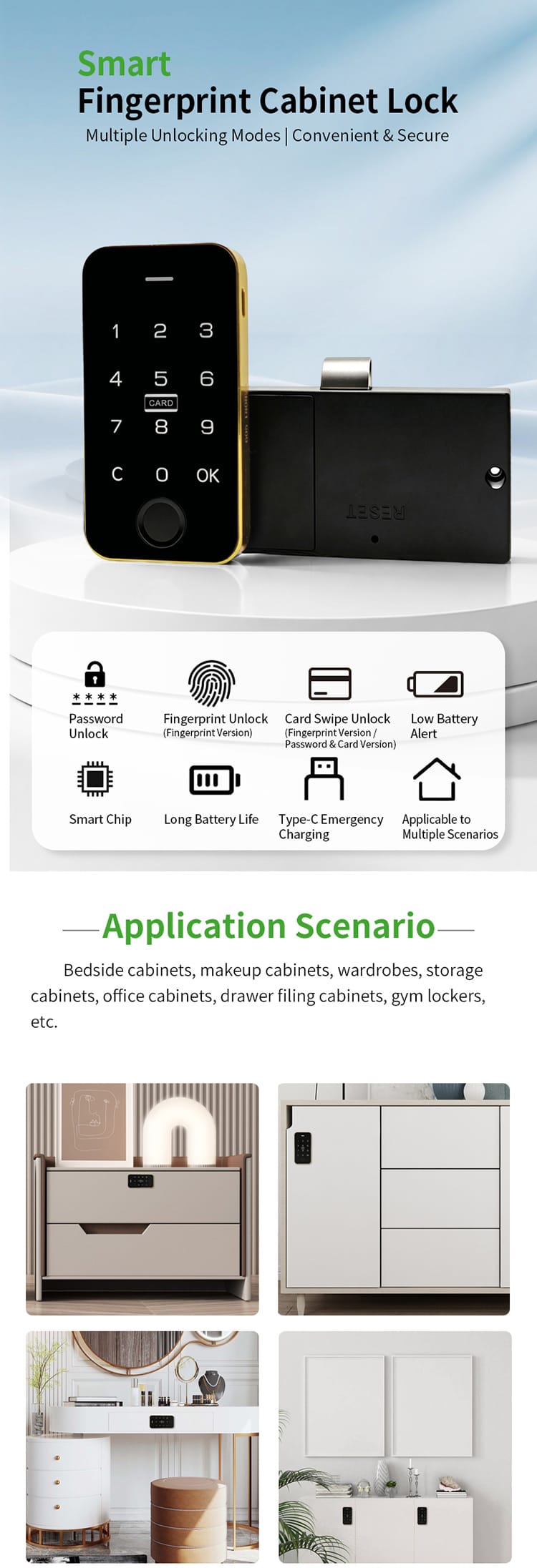 Electronic Fingerprint Digital Keypad Cabinet Lock