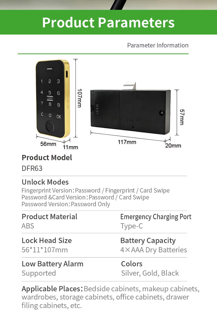 Electronic Fingerprint Digital Keypad Cabinet Lock